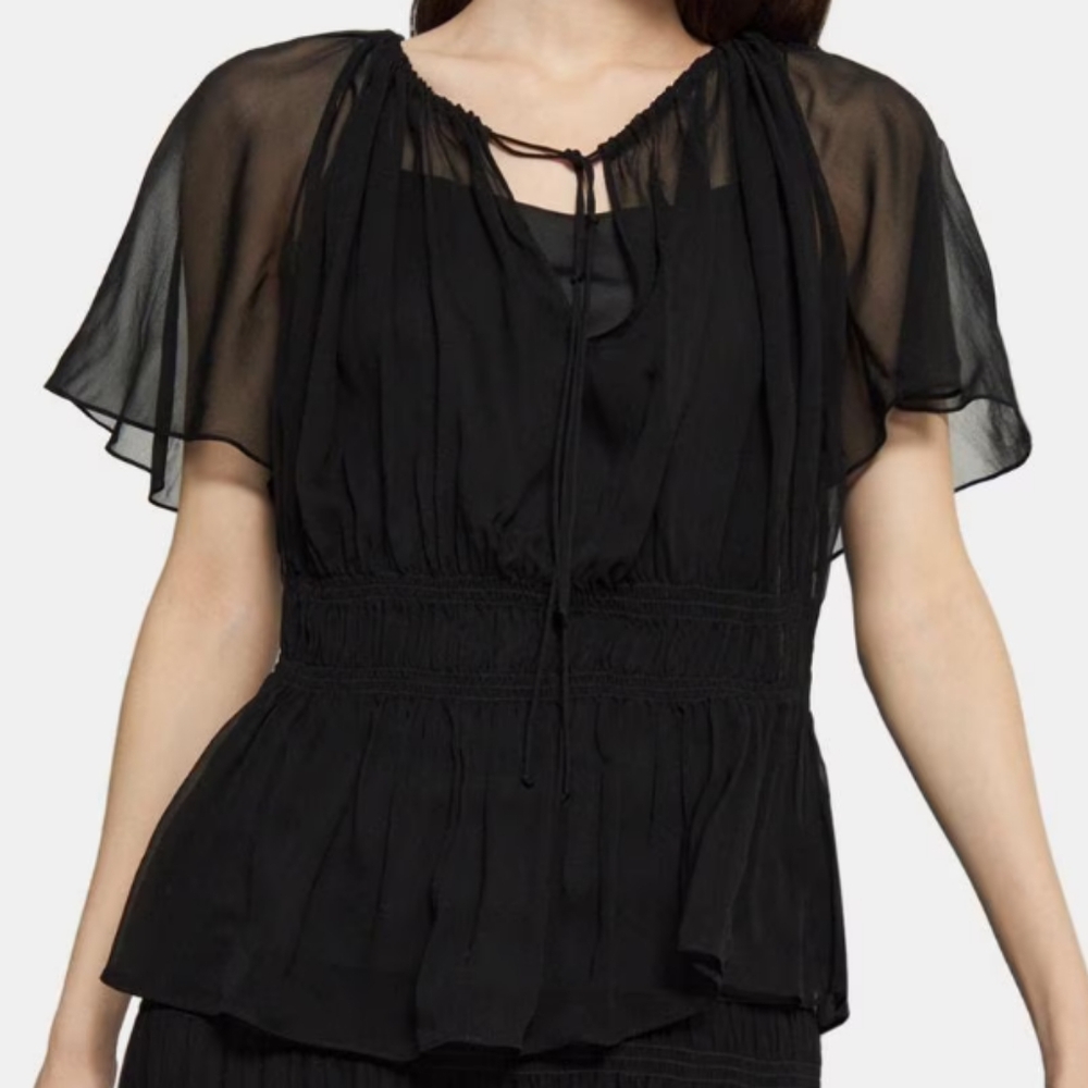 Theory Silk Sheer Crinkle Top